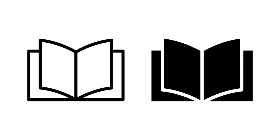 Open book icon set in solid black and outline vector style Stock Illustration
