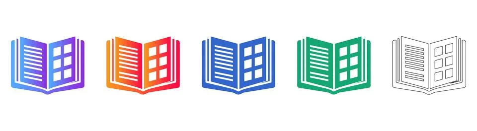 Open Book Icon Set in Vibrant Gradient and Line Art Styles icon set Illustrazione stock