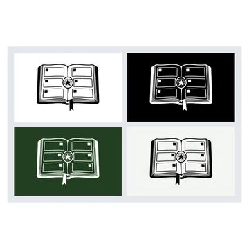 Open book icon with a star emblem and grid layout on pages Stock Illustration