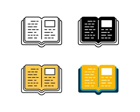 Open book icon vector design in 4 style line, glyph, duotone, and flat. Stock Illustration