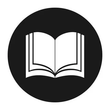 Open book icon vector illustration black circle button badge sign symbol Stock Illustration