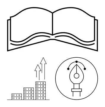 Open book illustration with a bar chart and arrows symbolizing growth, and a  Stock Illustration