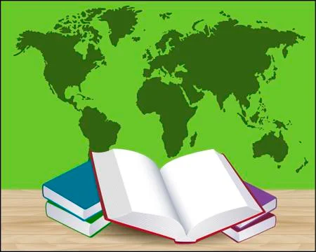 Open book illustration with green world map Stock Illustration