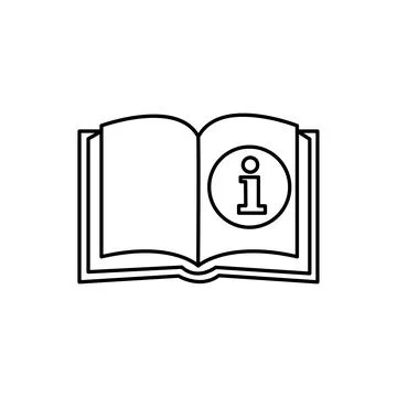 Open book with information sign bubble isolated thin line icon. Vector catalo Stock Illustration