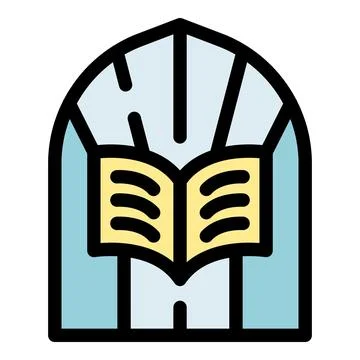 Open book inside arched window symbolizing knowledge and learning 스톡 일러스트