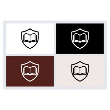 Open book inside a shield outline icon set on various backgrounds Stock Illustration