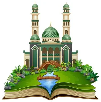 Open book with islamic mosque in the park Stock Illustration