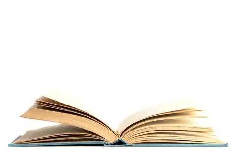 Open book isolated on white background with space for text. Stock Photos