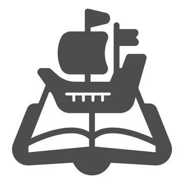 Open book, journey solid icon, children book day concept, journey on ship vector Ilustração Stock