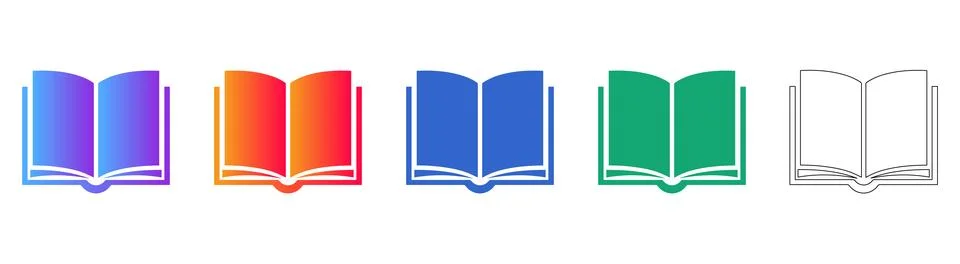 Open Book Knowledge Icons in Gradient and Line Styles Stockillustratie