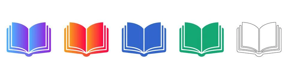 Open Book Knowledge Icons Set Stock Illustration