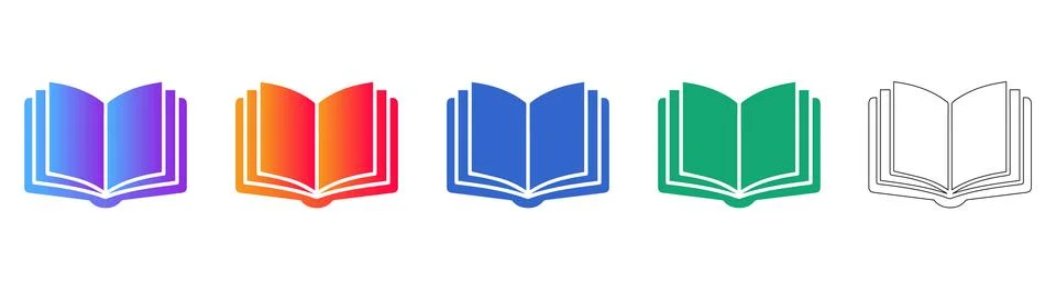 Open Book Knowledge Icons Set Stock Illustration