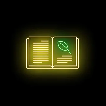 Open book learning about nature glowing neon icon Stock Illustration