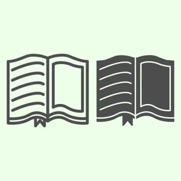 Open book line and solid icon. School study textbook with text and frame outline Stock Illustration