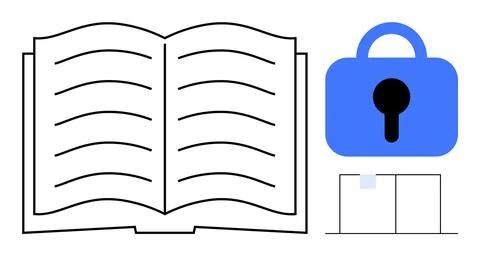 Open Book with Lock and Files Symbolizing Information Security and Data Pro.. Stock Illustration