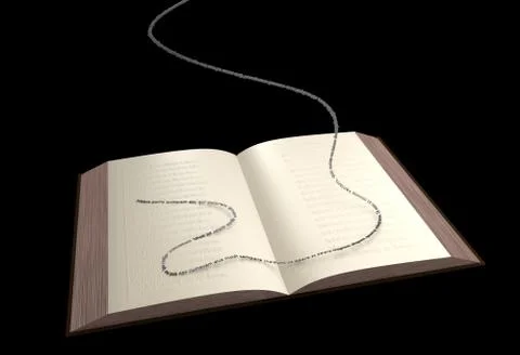 Open book magic and incoming text 3d illustration Stock Illustration