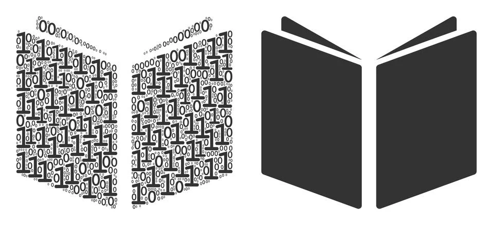 Open Book Mosaic of Binary Digits Stock Illustration