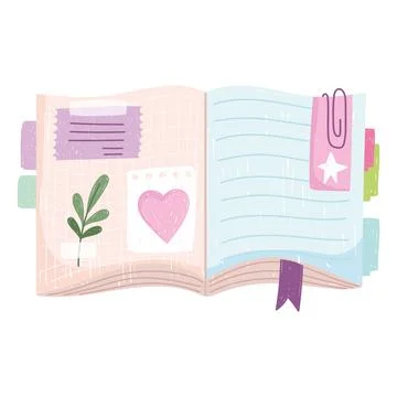 Open book with note clip read white background Stock Illustration