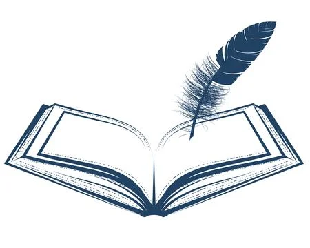Open book or diary and feather, writer, scriptwriter or poet concept, write.. Stock-Illustration