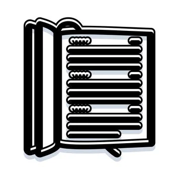 Open book or diary black and white illustration Stock Illustration