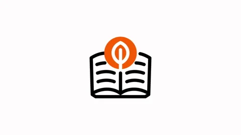Open Book with Orange Leaf Symbol. Stock Footage 325384316