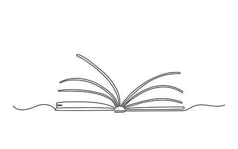 Open book with pages, continuous one line drawing. Library, education supplie Stock Illustration