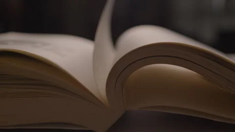 Open Book Pages Curving Softly with Warm Lighting Stockbeeldmateriaal 335471423