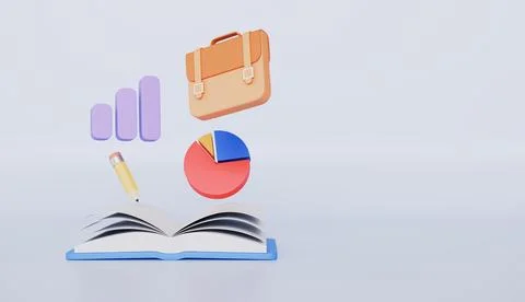 Open book with pen, business development and sales, histogram and pie diagram Stock Illustration