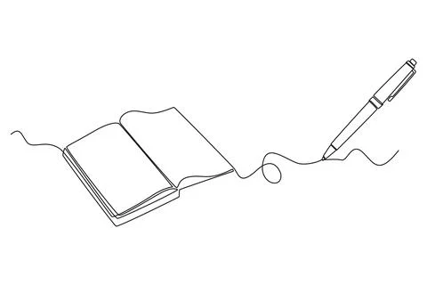 Open book with pen or pencil above work desk Stock Illustration