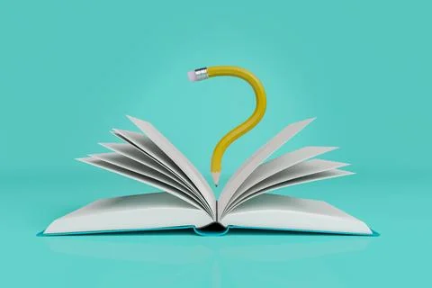 Open book with a pencil in the shape of a question mark Stock Illustration