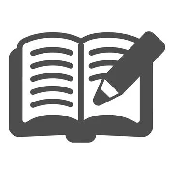 Open book with pencil solid icon, children book day concept, book with pencil Ilustração Stock