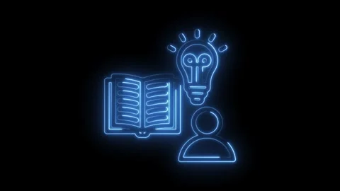 Open book person and lightbulb neon glowing education and idea conceptual i.. Stock Footage 345995484