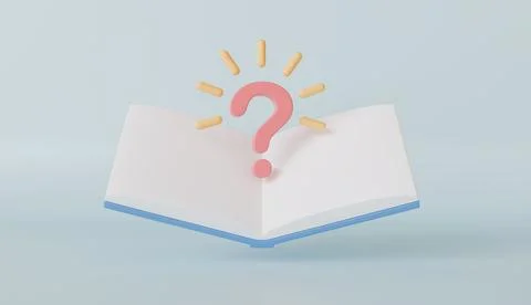 Open Book with Pink Question Mark and Yellow Lightbulb Idea Concept Stock Illustration