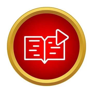 Open book with play button in a round gold and red frame Stock Illustration