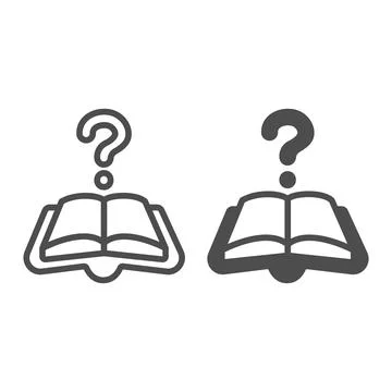 Open book, question line and solid icon, children book day concept, question 스톡 일러스트
