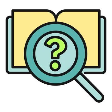 Open book with question mark in magnifying glass Stock Illustration