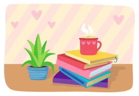 Open book with rainbow clouds library flat vector Stock Illustration