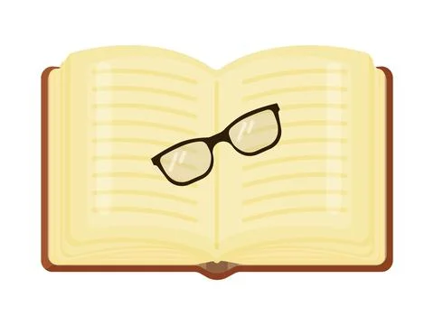 Open Book with Reading Glasses Stock Illustration