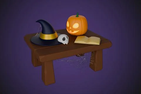 Open book resting beside a pumpkin on a table Stock Illustration