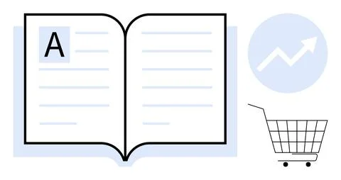 Open Book with Rising Chart and Shopping Cart for E-commerce Literacy Growth Stock Illustration