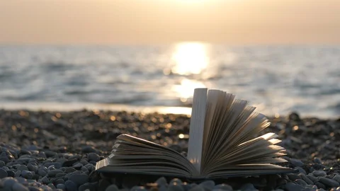 Open book on sea background Stock Footage 126937412