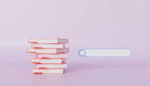 Open book with search icon on a stack of books Stock Illustration