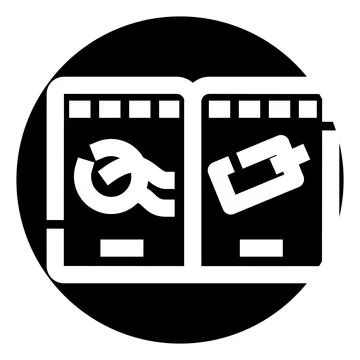 Open book showing content pages and icon symbols Stock Illustration