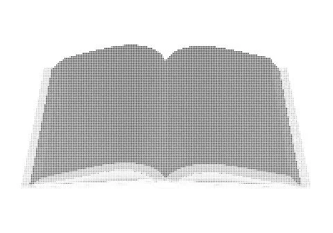 Open book silhouette created with halftone dot pattern on white background. Stock Illustration