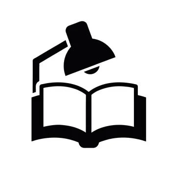 Open book silhouette icon with a reading lamp positioned above Stock Illustration
