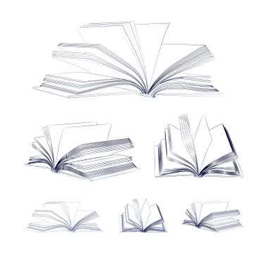Open book sketch set Stock Illustration