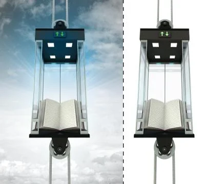 Open book in sky elevator concept also isolated one illustration Stock Illustration