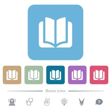Open book solid flat icons on color rounded square backgrounds 스톡 일러스트