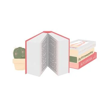 Open book stack of books cactus color Stock Illustration