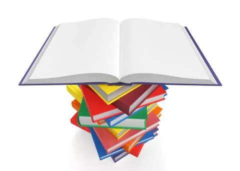 Open book on stack of books on white background Stock Illustration